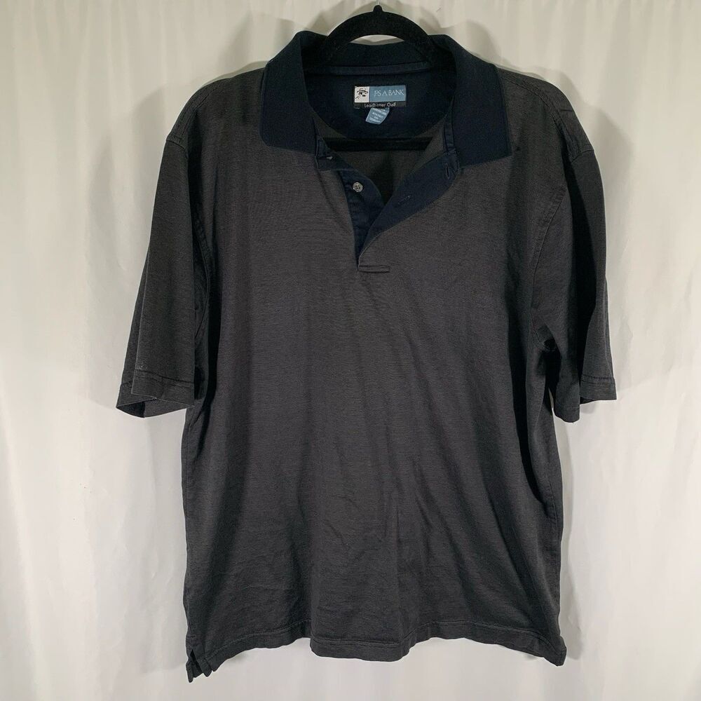 Jos A Bank Leadbetter Golf Polo Men's Medium Grey Striped Short Sleeve Cotton